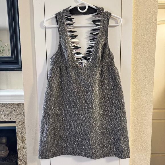 Anna Sui for Target Metallic Grey Boucle V-Neck Shift Mini Dress Size 3 - Picture 4 of 12